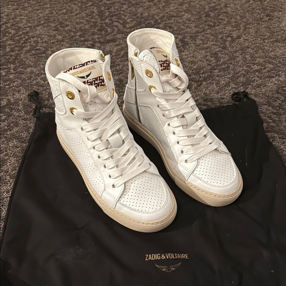 Zadig & Voltaire White Perforated High-Tops - 36